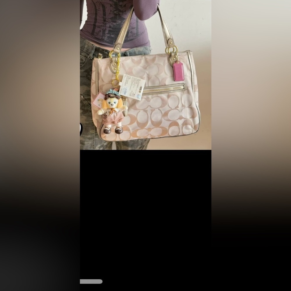 Vintage coach Poppy Hallie Signature Tote Bag polka dot pattern zippered pocket‎ - Picture 2 of 16